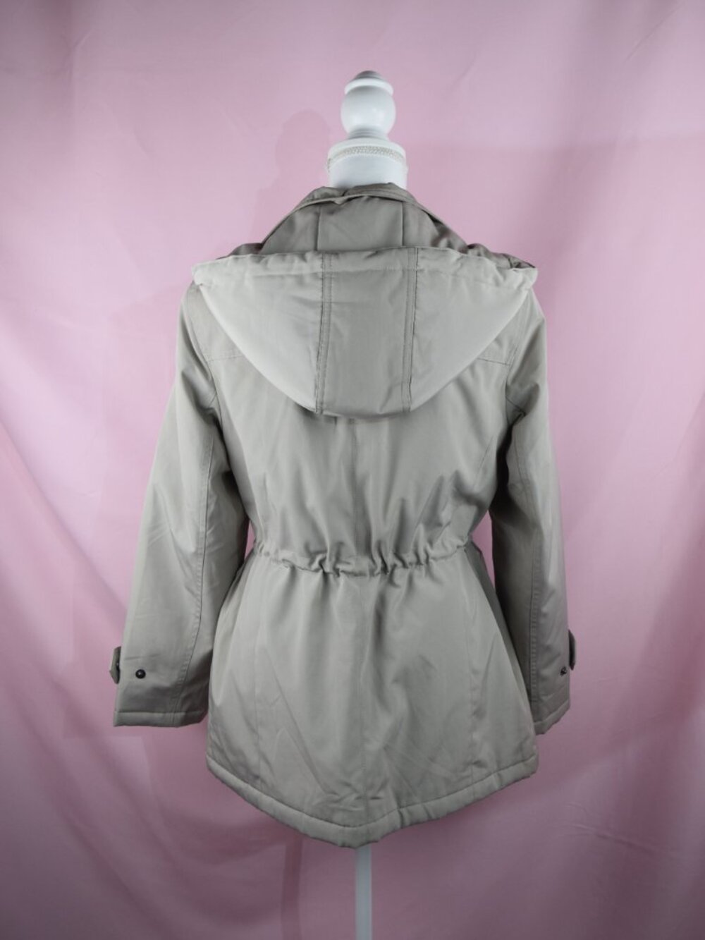 London Fog Beige/Gray Hooded Drawstring Waist Utility Jacket | Size S - Picture 5 of 8